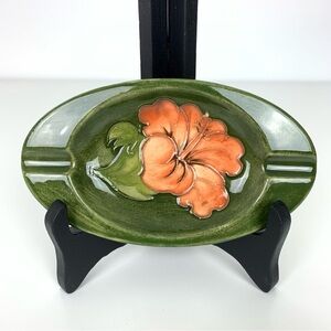 Moorcroft Ashtray Trinket Dish Hibiscus Pink Green Vtg England Floral Flower